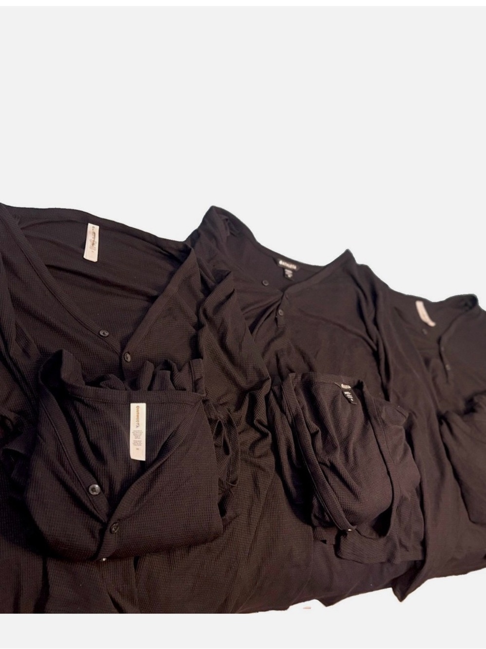 Athleta Women’s 3X Plus Black Waffle Knit Henley Long Sleeve Button Top 6Pk - Picture 1 of 5
